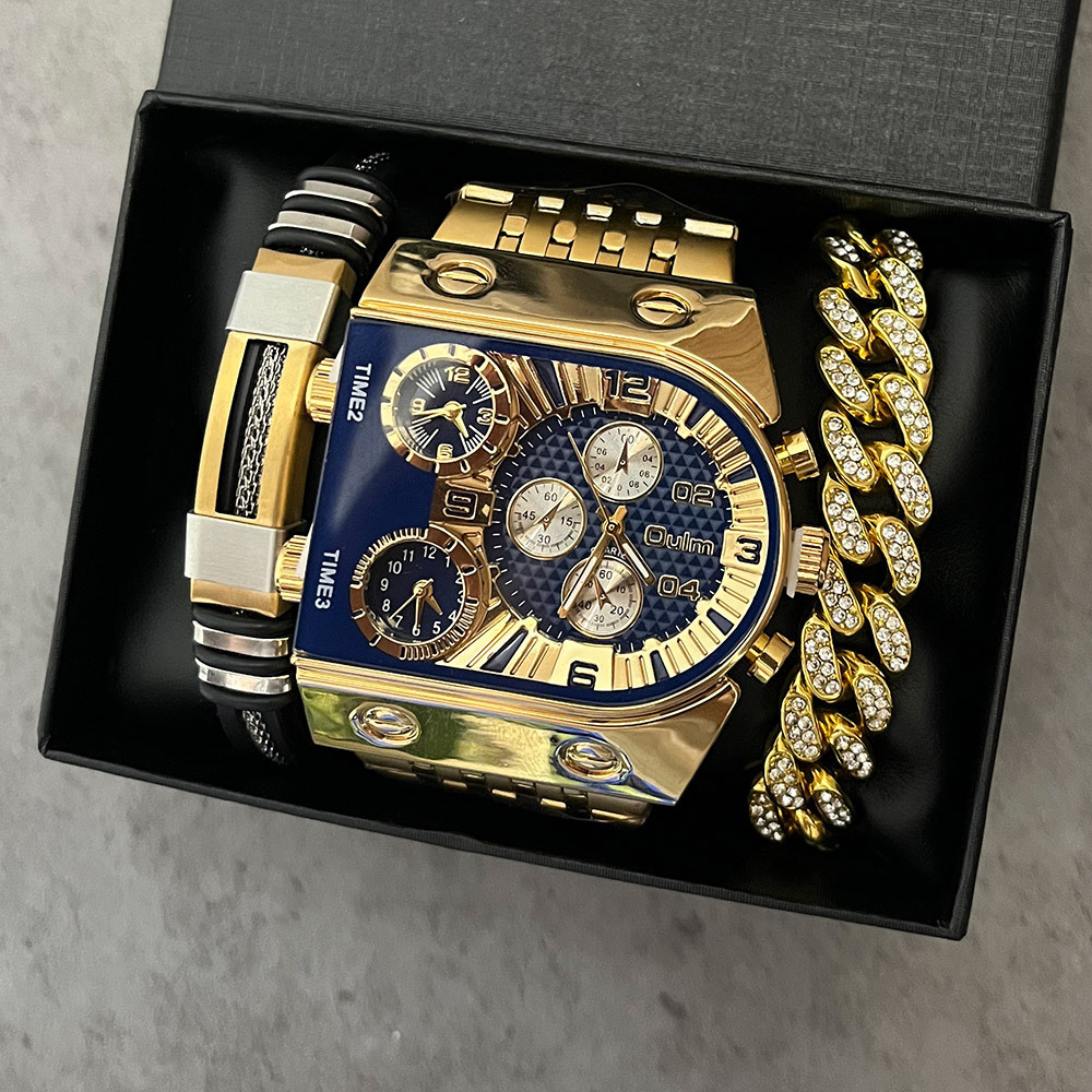 Smartwatch Face - Luxe rechthoekig goud-zilveren herenhorloge met groot